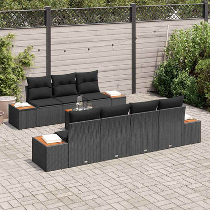 Garten-Sofa-Set mit Kissen 8 pcs Schwarz Poly Rattan