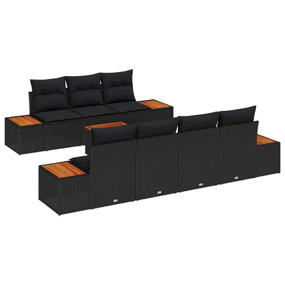 Garten-Sofa-Set mit Kissen 8 pcs Schwarz Poly Rattan