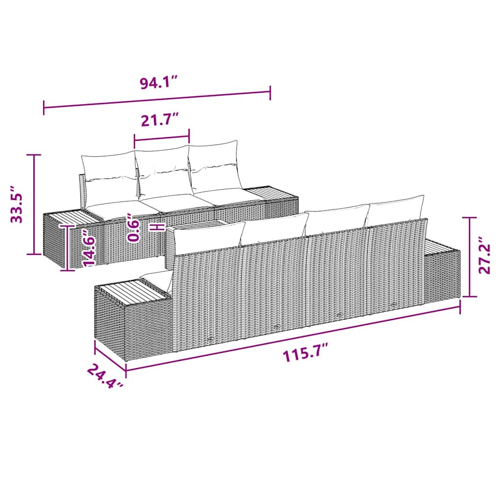 Garten-Sofa-Set mit Kissen 8 pcs Schwarz Poly Rattan