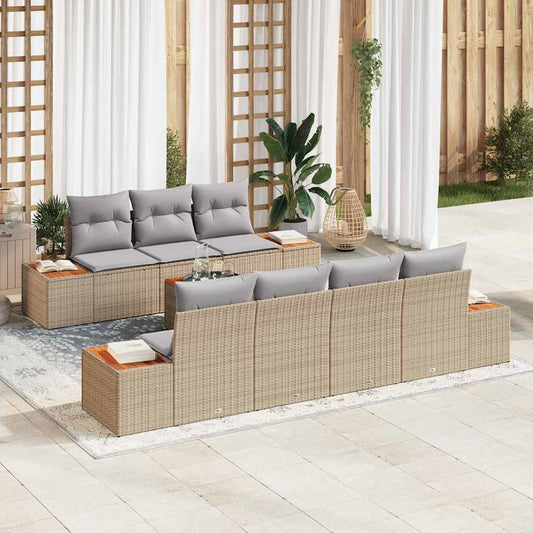 Garten-Sofa-Set mit Kissen mit Speicher 8 pcs Beige Poly Rattan