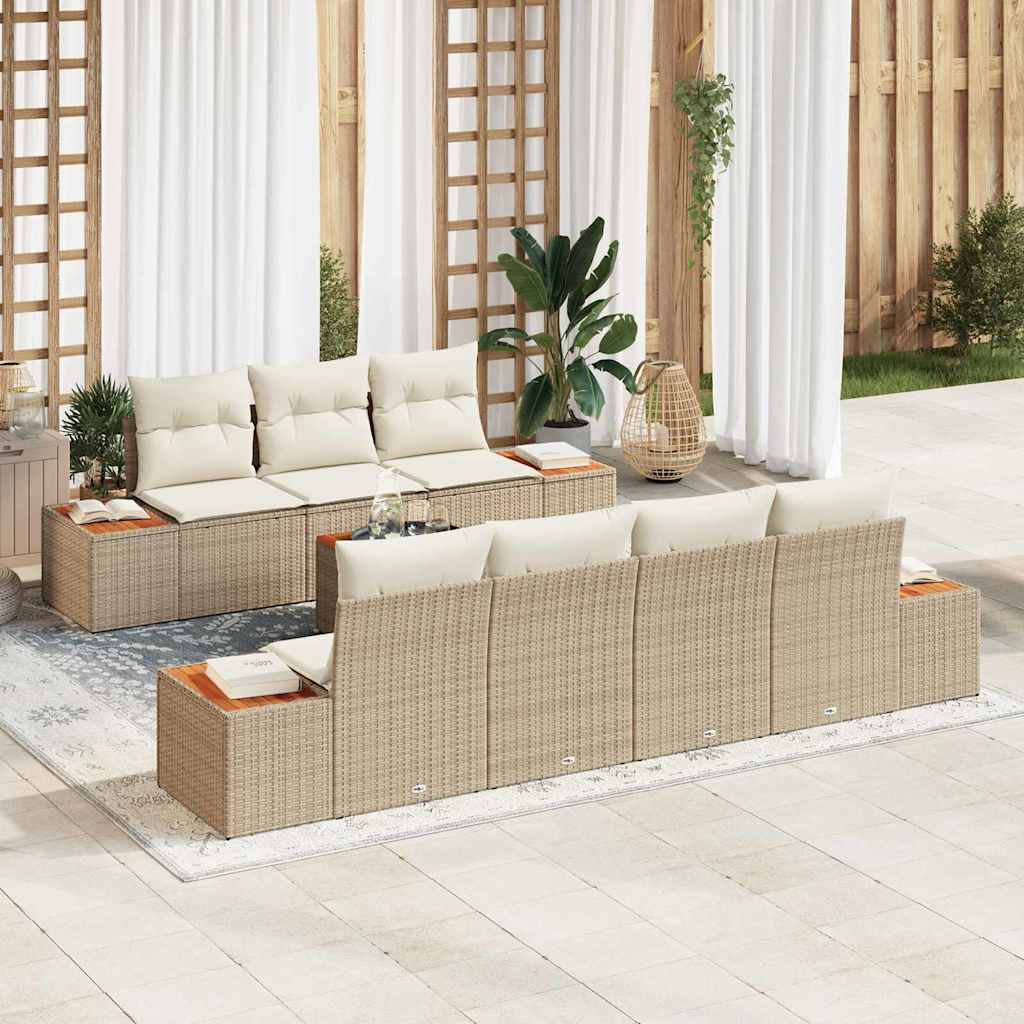 Garten-Sofa-Set mit Kissen mit Speicher 8 pcs Beige Poly Rattan