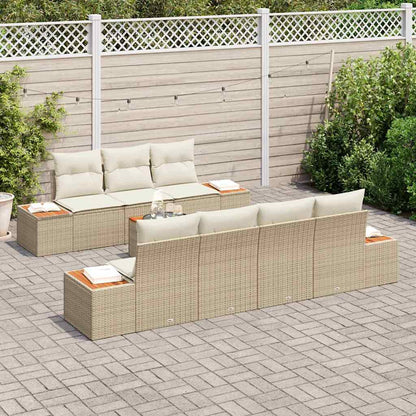 Garten-Sofa-Set mit Kissen mit Speicher 8 pcs Beige Poly Rattan