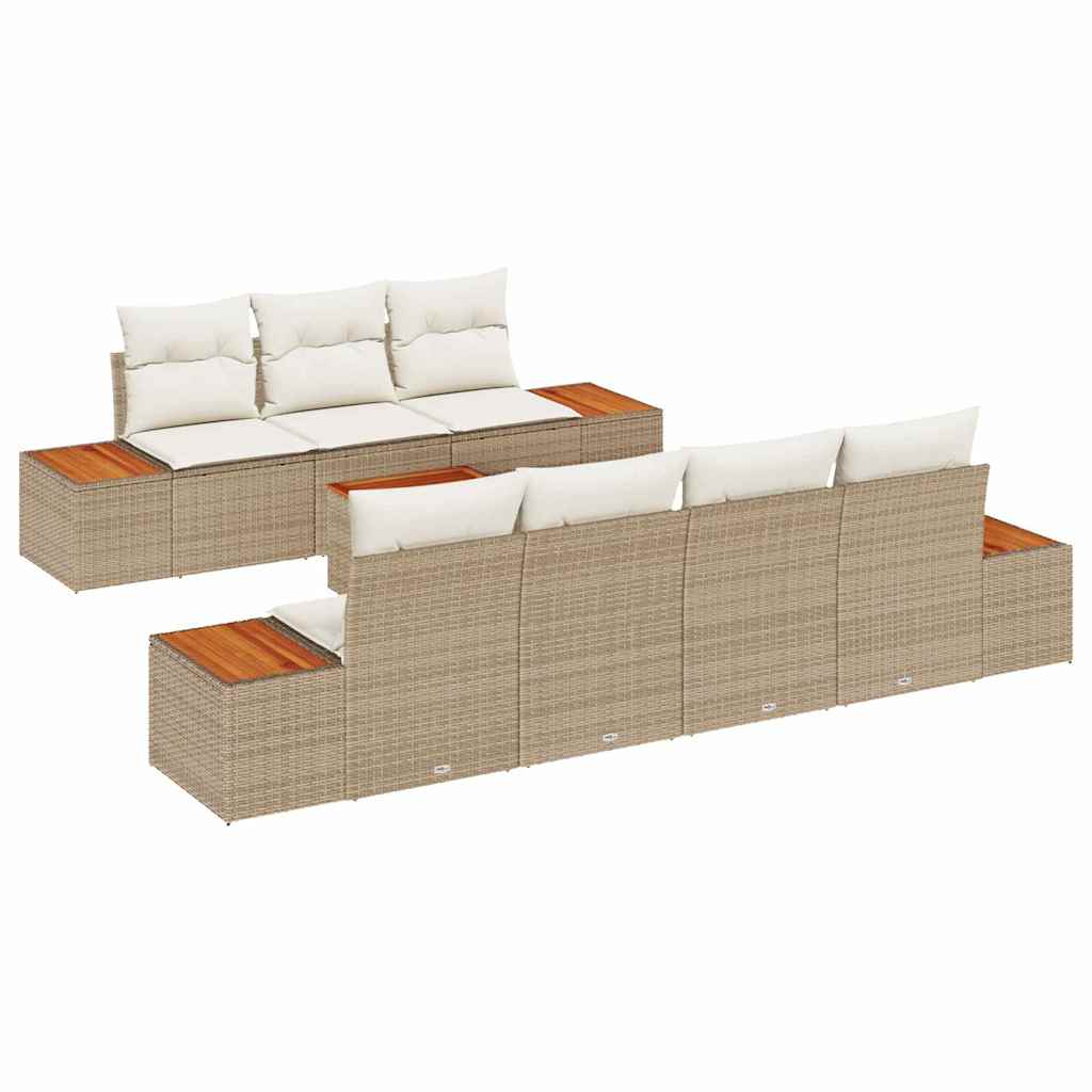 Garten-Sofa-Set mit Kissen mit Speicher 8 pcs Beige Poly Rattan