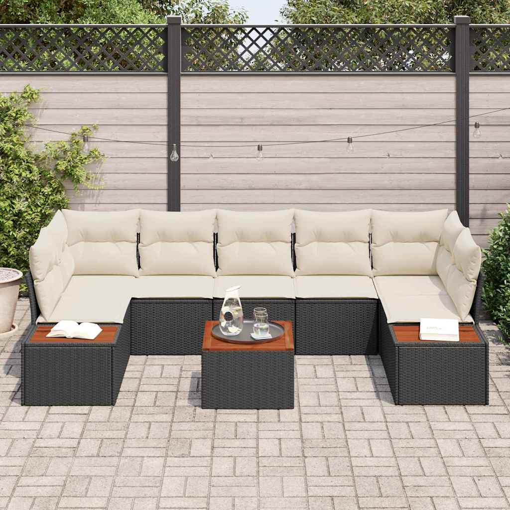 Garten-Sofa-Set mit Kissen 8 pcs Schwarz Poly Rattan