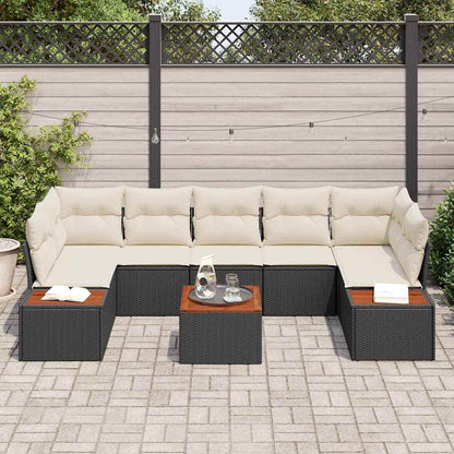 Garten-Sofa-Set mit Kissen 8 pcs Schwarz Poly Rattan