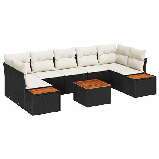 Garten-Sofa-Set mit Kissen 8 pcs Schwarz Poly Rattan