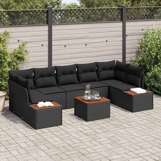 Garten-Sofa-Set mit Kissen 8 pcs Schwarz Poly Rattan