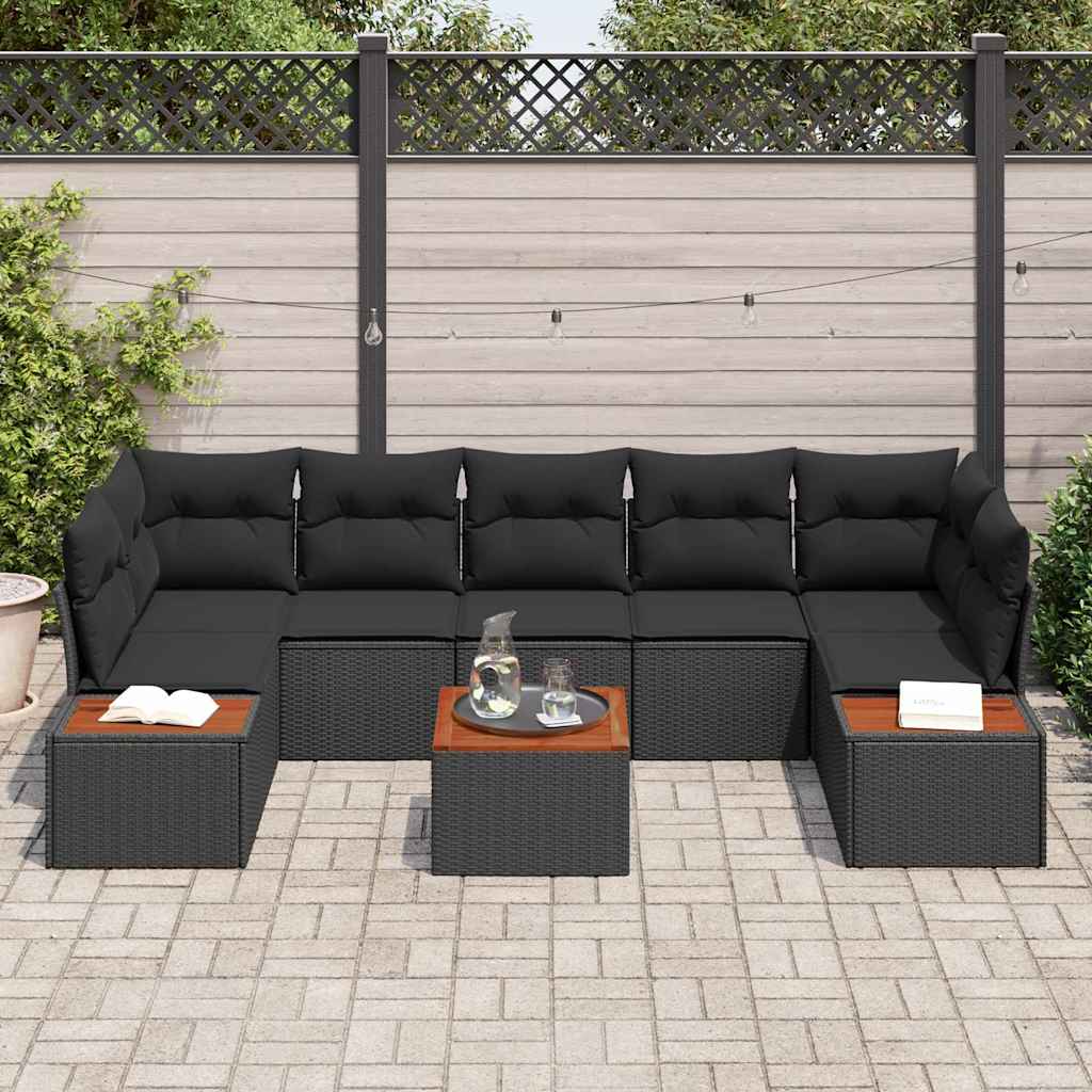 Garten-Sofa-Set mit Kissen 8 pcs Schwarz Poly Rattan