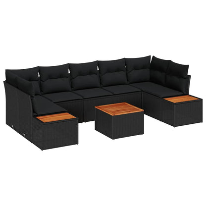 Garten-Sofa-Set mit Kissen 8 pcs Schwarz Poly Rattan