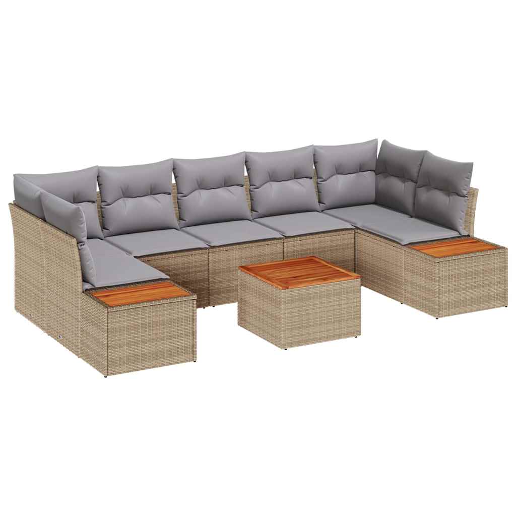 Garten-Sofa-Set mit Kissen mit Speicher 8 pcs Beige Poly Rattan
