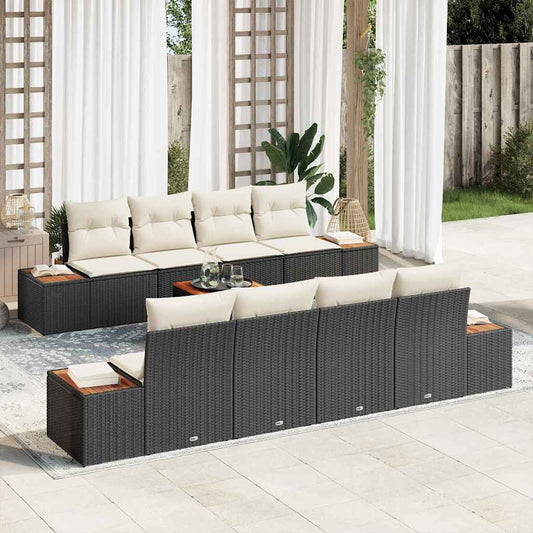 Garten-Sofa-Set mit Kissen 9 pcs Schwarz Poly Rattan