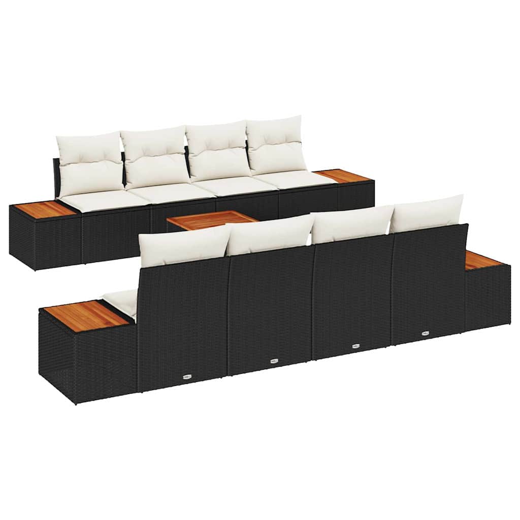 Garten-Sofa-Set mit Kissen 9 pcs Schwarz Poly Rattan