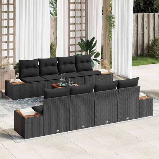 Garten-Sofa-Set mit Kissen 9 pcs Schwarz Poly Rattan