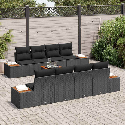 Garten-Sofa-Set mit Kissen 9 pcs Schwarz Poly Rattan