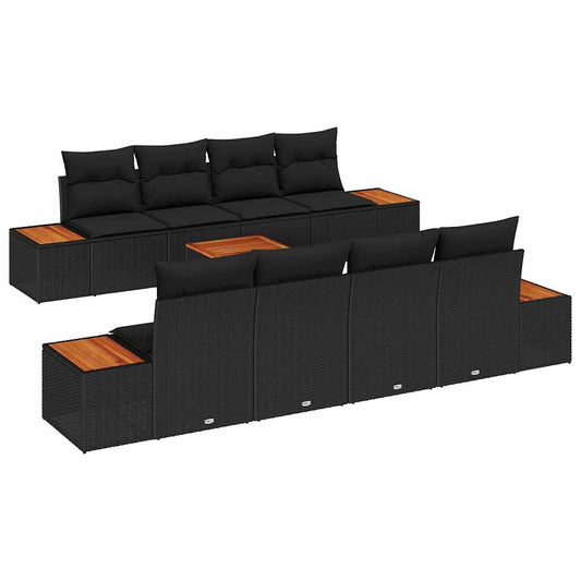 Garten-Sofa-Set mit Kissen 9 pcs Schwarz Poly Rattan