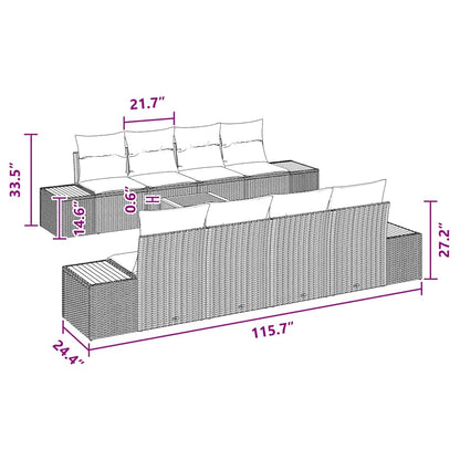 Garten-Sofa-Set mit Kissen 9 pcs Schwarz Poly Rattan