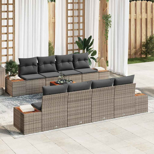 Garten-Sofa-Set mit Kissen mit Speicher 9 pcs Grau Poly Rattan