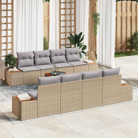 Garten-Sofa-Set mit Kissen mit Speicher 9 pcs Beige Poly Rattan