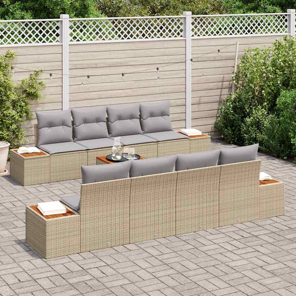 Garten-Sofa-Set mit Kissen mit Speicher 9 pcs Beige Poly Rattan