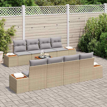 Garten-Sofa-Set mit Kissen mit Speicher 9 pcs Beige Poly Rattan
