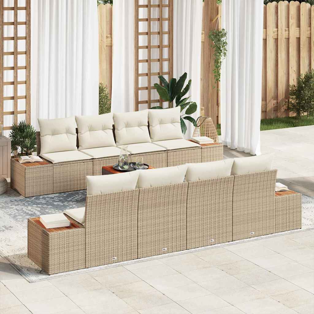 Garten-Sofa-Set mit Kissen mit Speicher 9 pcs Beige Poly Rattan