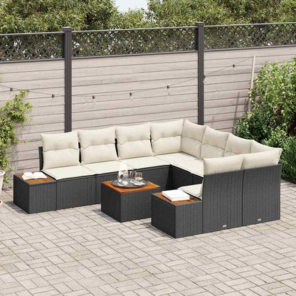 Garten-Sofa-Set mit Kissen 9 pcs Schwarz Poly Rattan