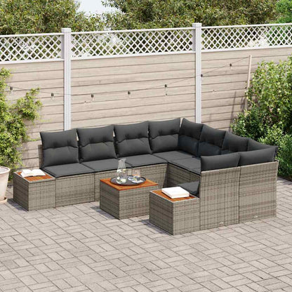 Garten-Sofa-Set mit Kissen mit Speicher 9 pcs Grau Poly Rattan