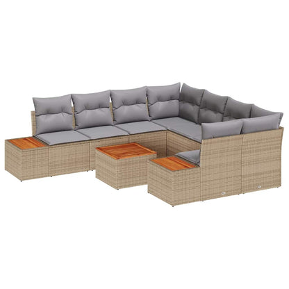 Garten-Sofa-Set mit Kissen mit Speicher 9 pcs Beige Poly Rattan