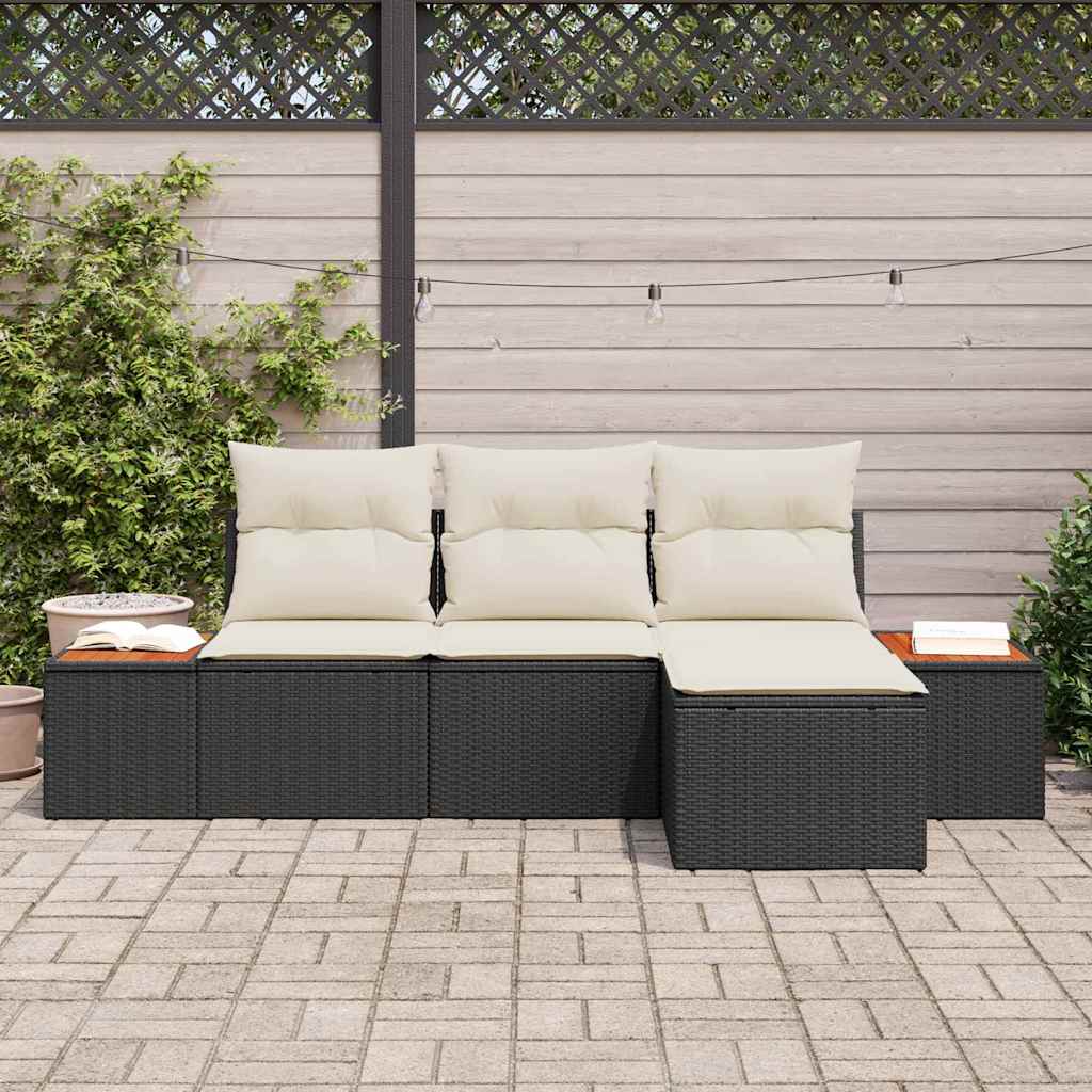 Garten-Sofa-Set 4 pcs Schwarz und Creme 184 x 62 x 85 cm