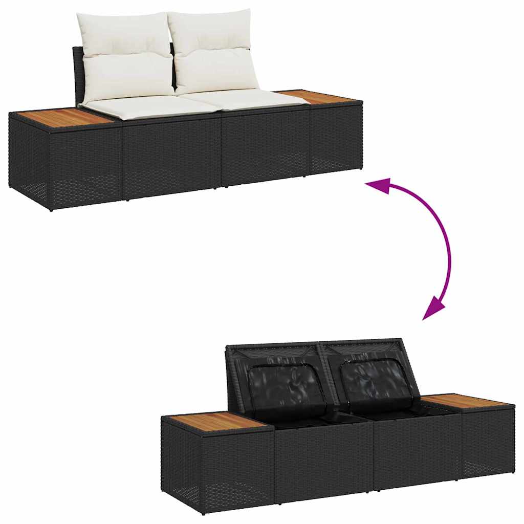 Garten-Sofa-Set 4 pcs Schwarz und Creme 184 x 62 x 85 cm