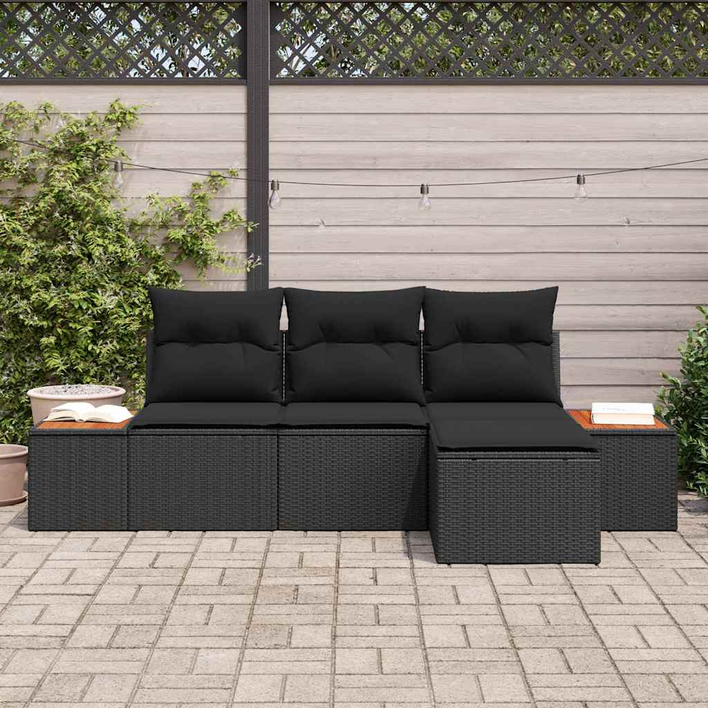 Garten-Sofa-Set 4 pcs Schwarz 184 x 62 x 85 cm Poly Rattan