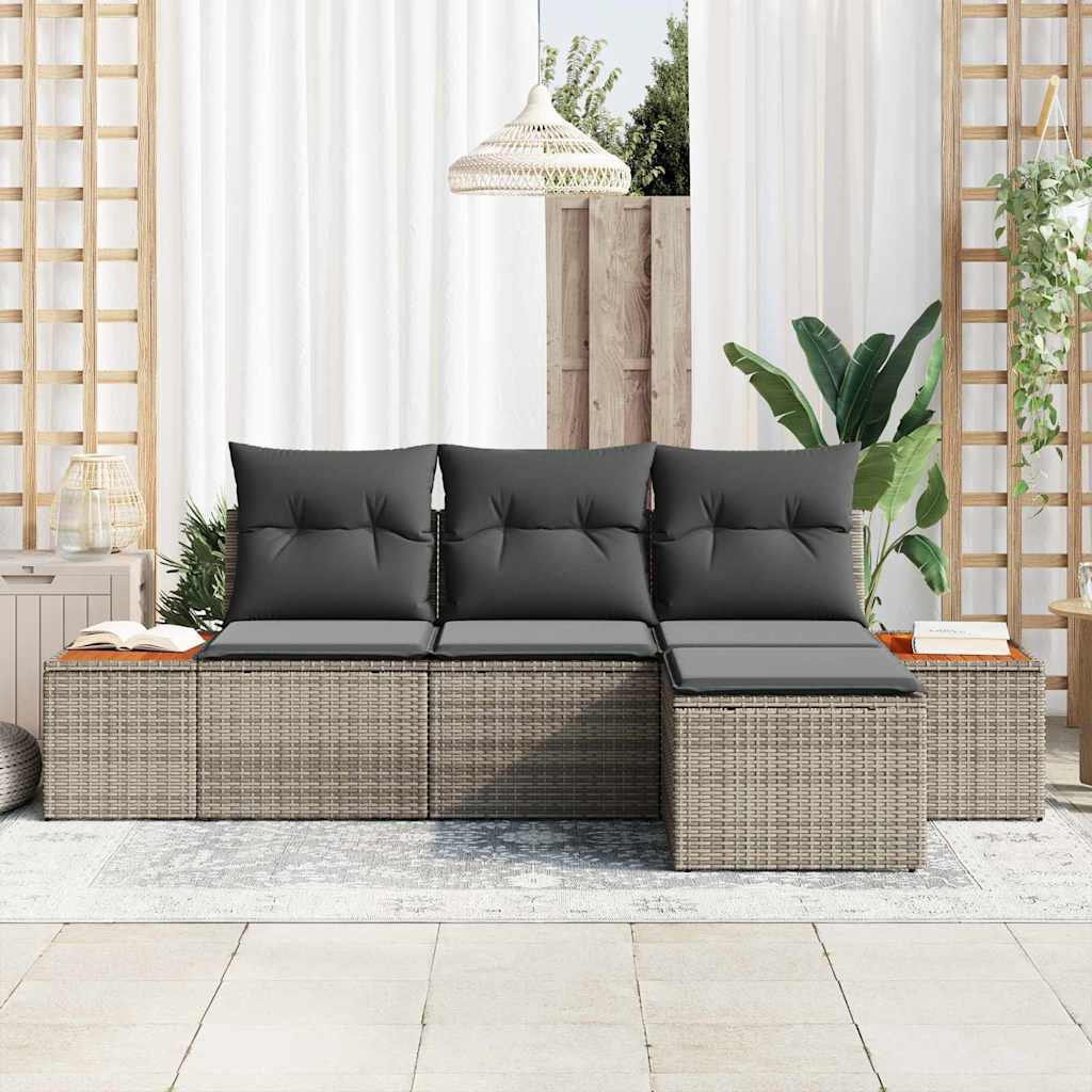 Garten-Sofa-Set 4 pcs Grau 184 x 62 x 85 cm Poly Rattan