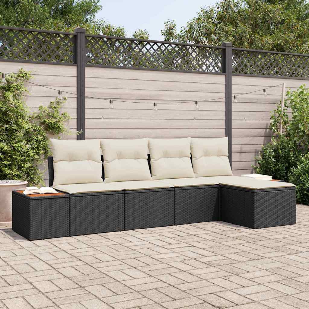 Garten-Sofa-Set 5 pcs Schwarz und Creme 184 x 62 x 85 cm