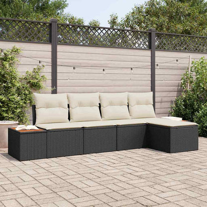 Garten-Sofa-Set 5 pcs Schwarz und Creme 184 x 62 x 85 cm