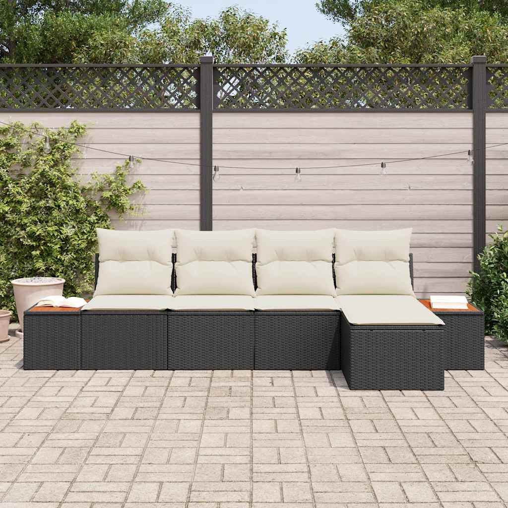 Garten-Sofa-Set 5 pcs Schwarz und Creme 184 x 62 x 85 cm