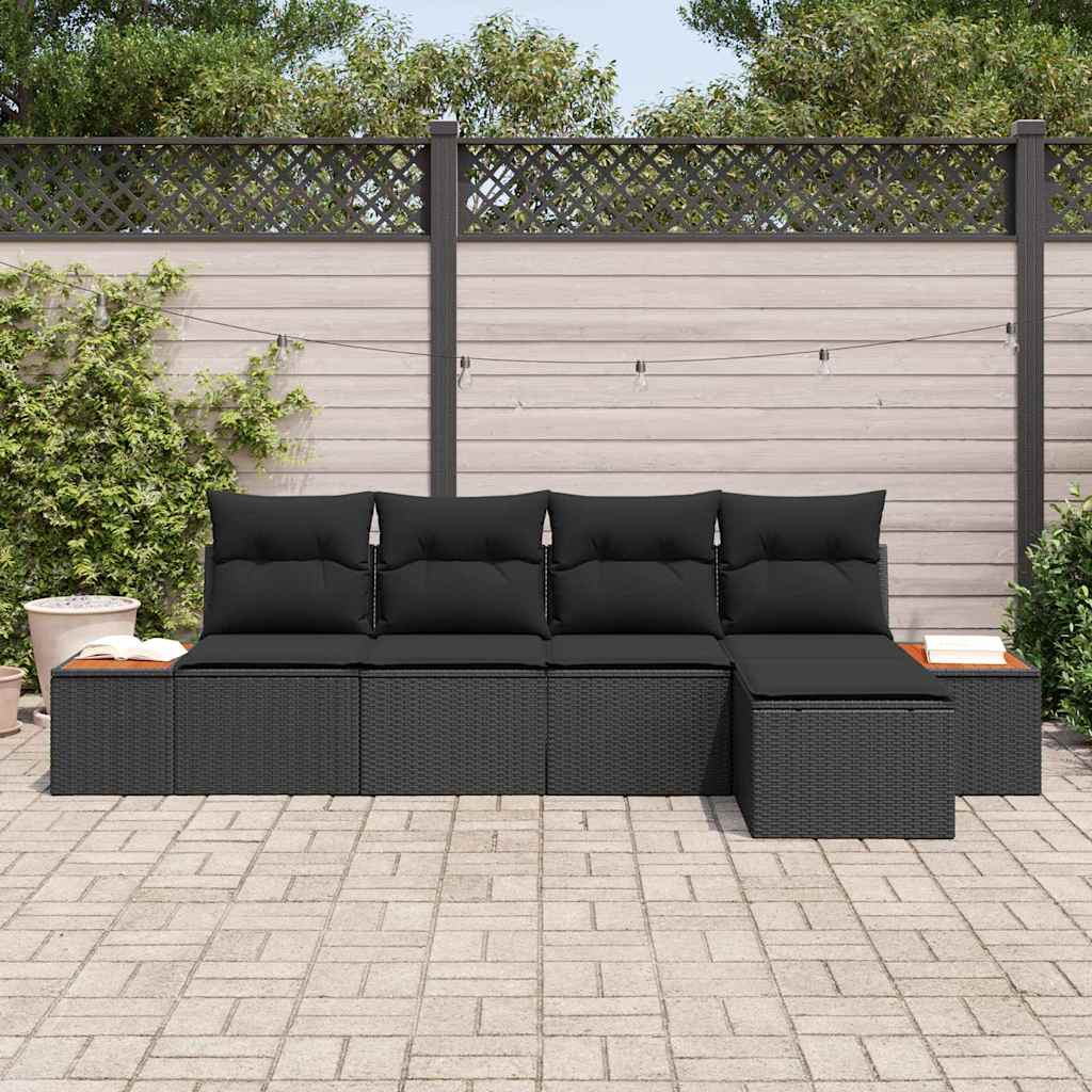 Garten-Sofa-Set 5 pcs Schwarz 184 x 62 x 85 cm Poly Rattan