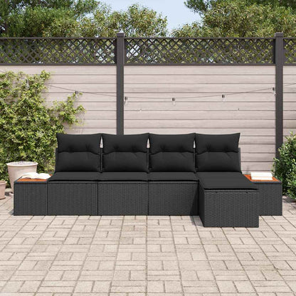 Garten-Sofa-Set 5 pcs Schwarz 184 x 62 x 85 cm Poly Rattan