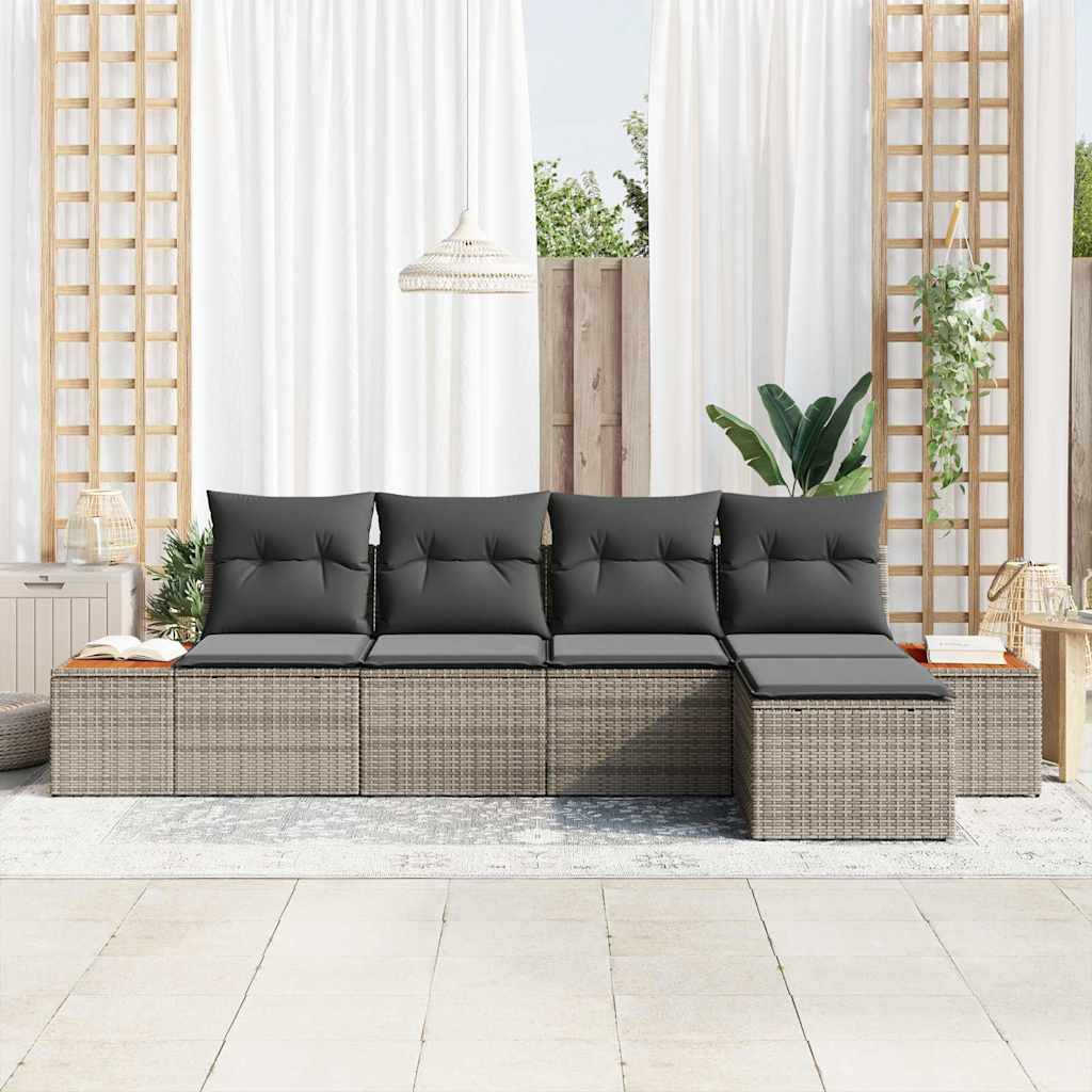 Garten-Sofa-Set 5 pcs Grau 184 x 62 x 85 cm Poly Rattan