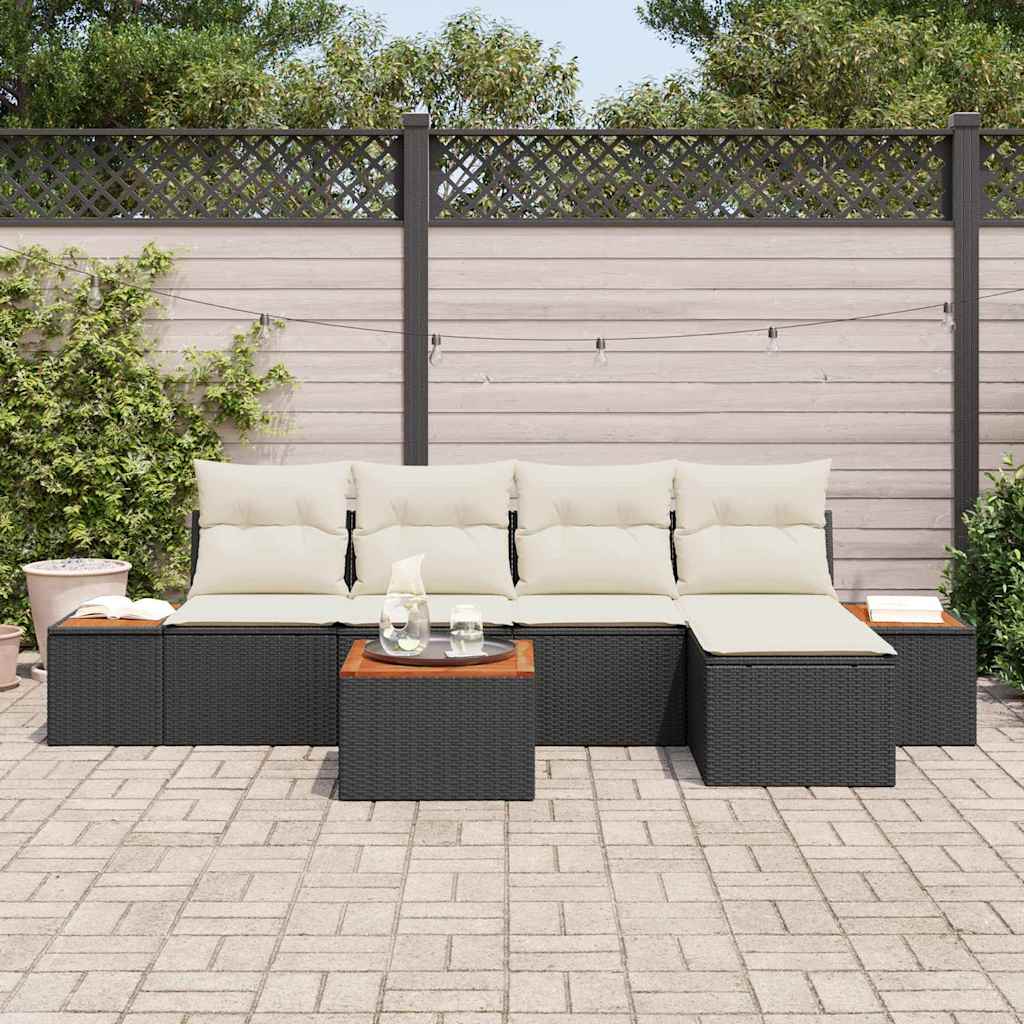 Garten-Sofa-Set 6 pcs Schwarz und Creme 184 x 62 x 85 cm