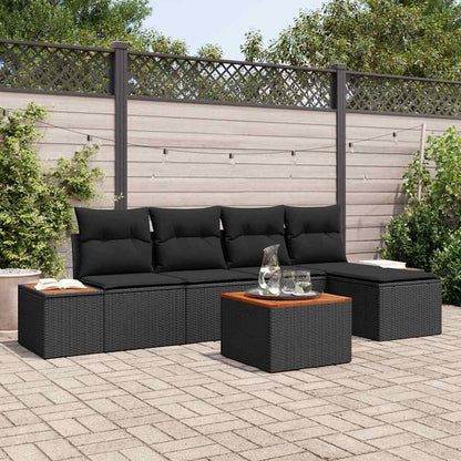 Garten-Sofa-Set 6 pcs Schwarz 184 x 62 x 85 cm Poly Rattan
