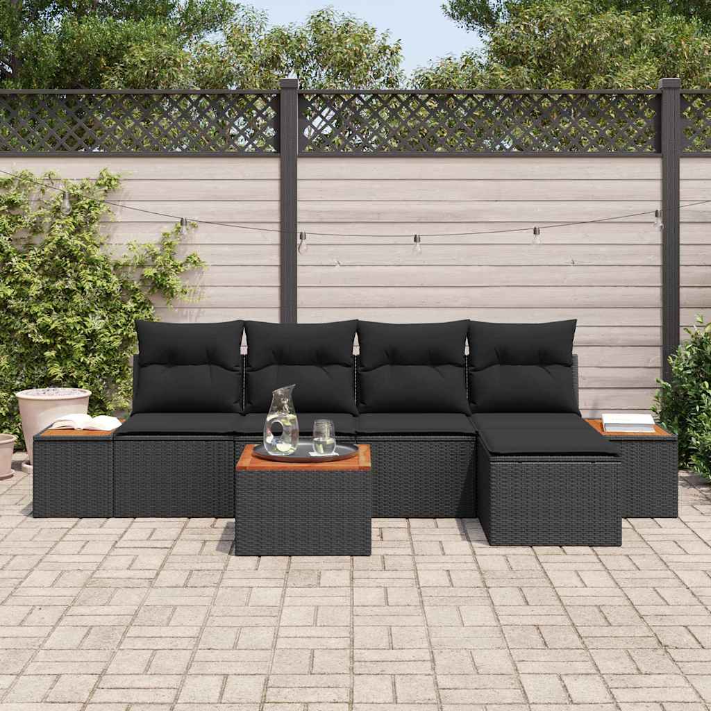 Garten-Sofa-Set 6 pcs Schwarz 184 x 62 x 85 cm Poly Rattan
