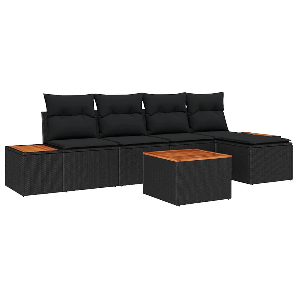 Garten-Sofa-Set 6 pcs Schwarz 184 x 62 x 85 cm Poly Rattan