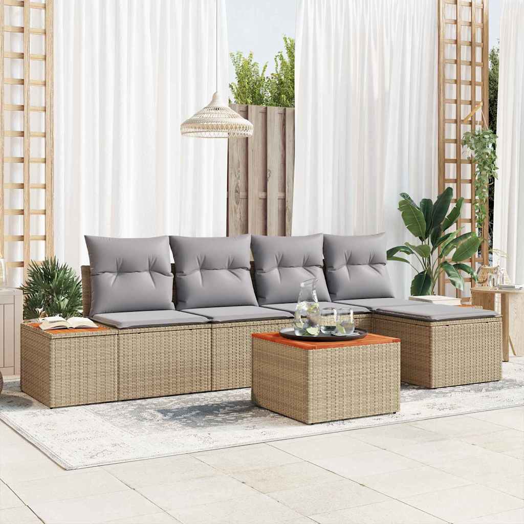 Garten-Sofa-Set 6 pcs Beige und Hellgrau 184 x 62 x 85 cm
