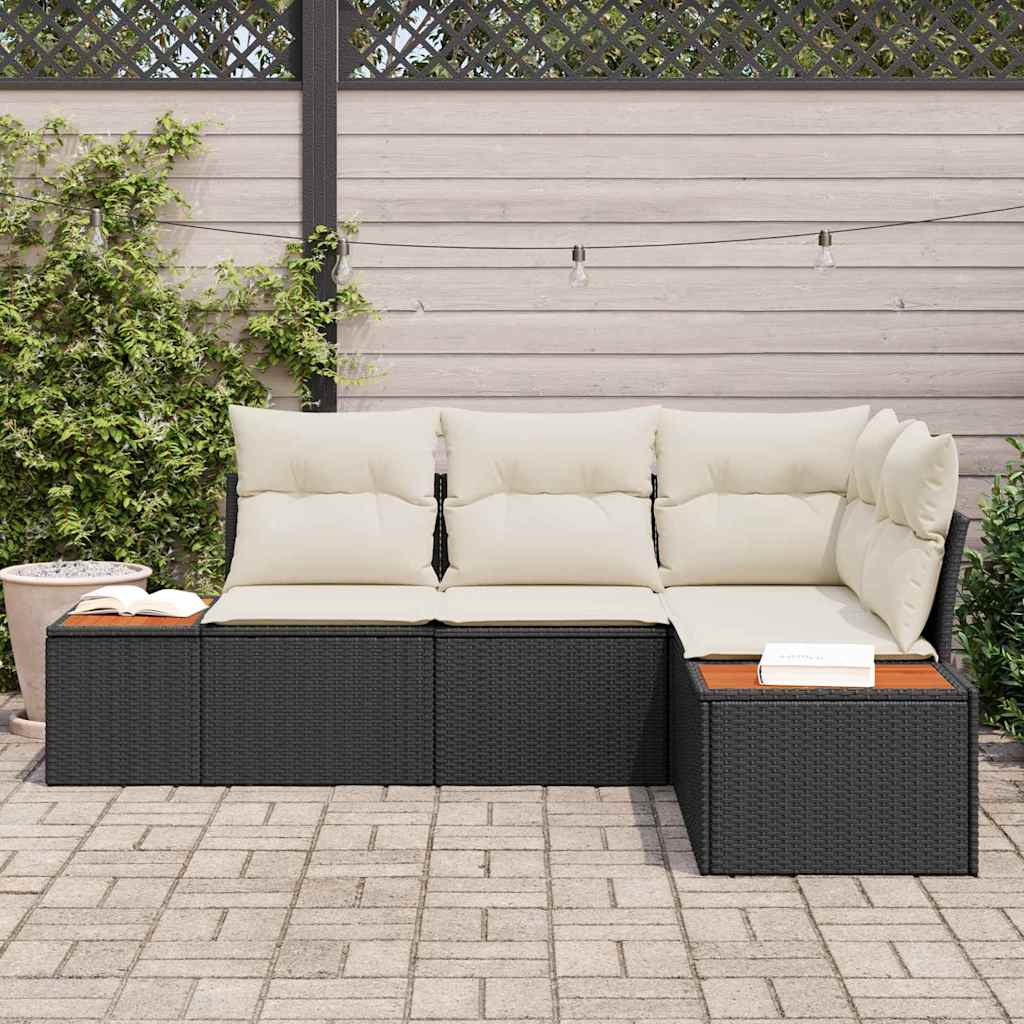 Garten-Sofa-Set 4 pcs Schwarz und Creme 209 x 154 x 85 cm
