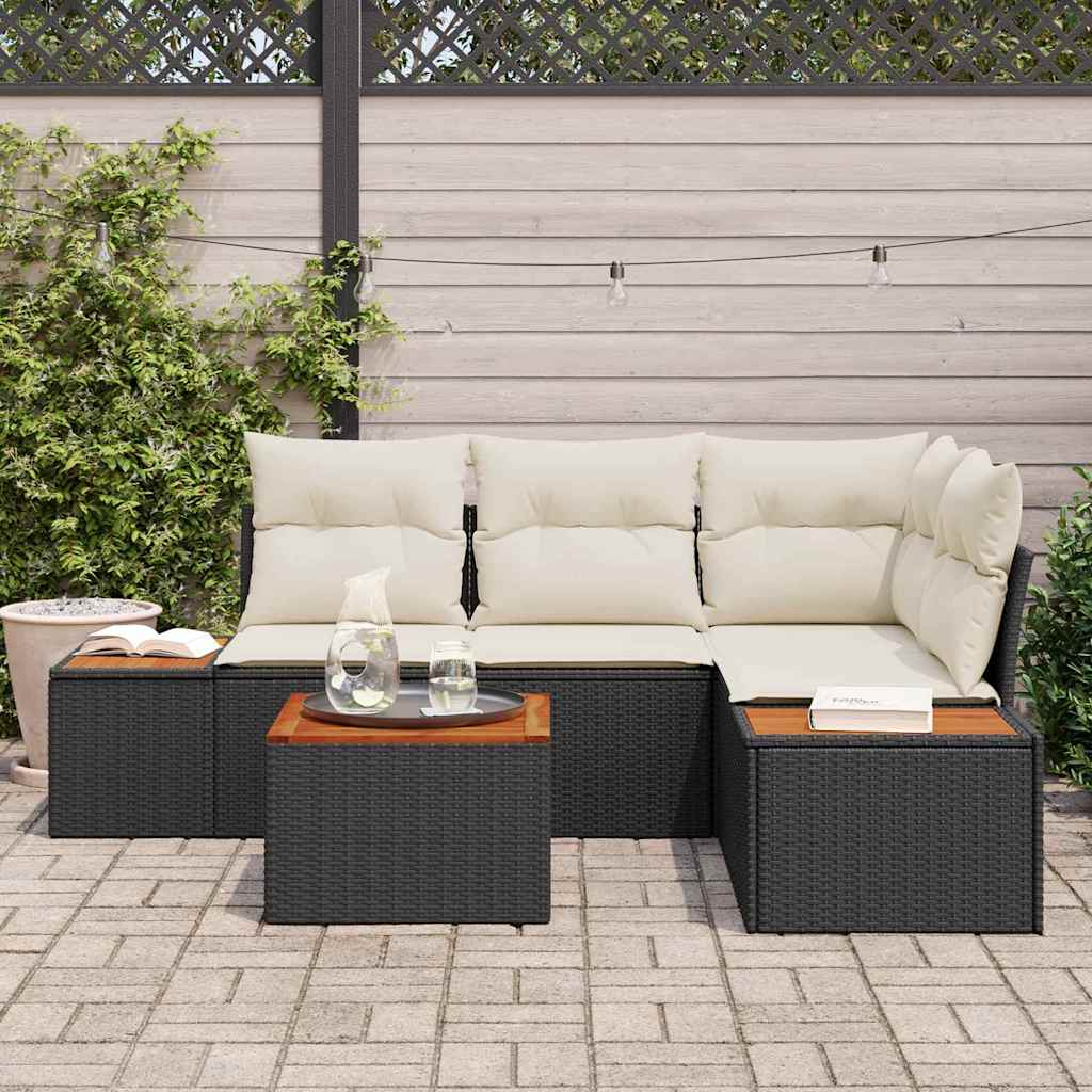Garten-Sofa-Set 5 pcs Schwarz und Creme 209 x 154 x 85 cm
