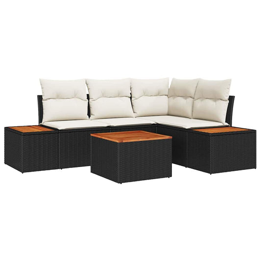 Garten-Sofa-Set 5 pcs Schwarz und Creme 209 x 154 x 85 cm