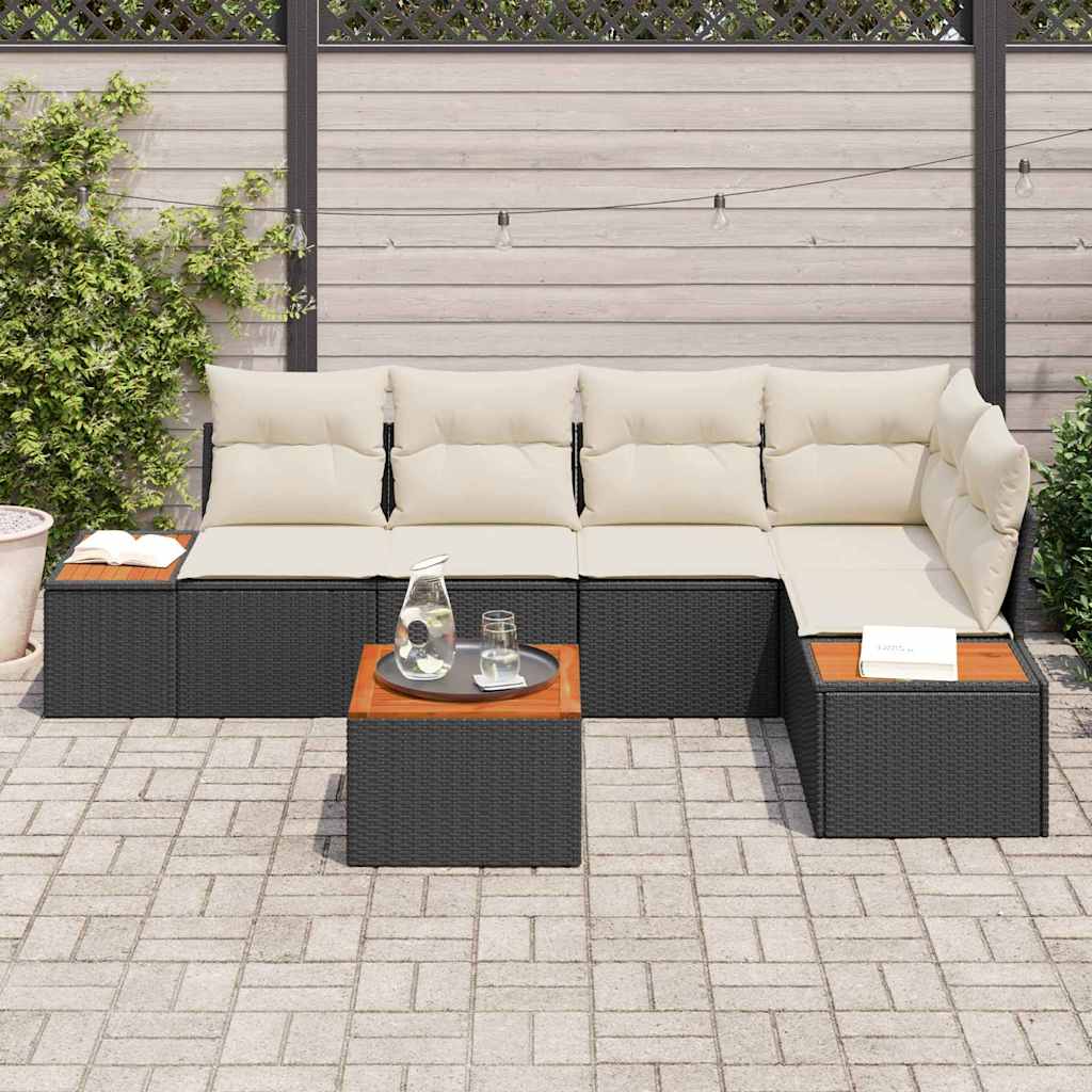 Garten-Sofa-Set 6 pcs Schwarz und Creme 264 x 154 x 85 cm