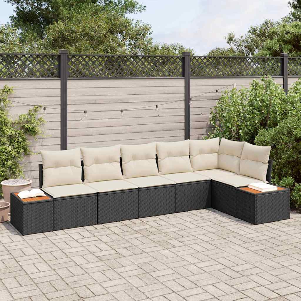 Garten-Sofa-Set 6 pcs Schwarz und Creme 319 x 154 x 85 cm