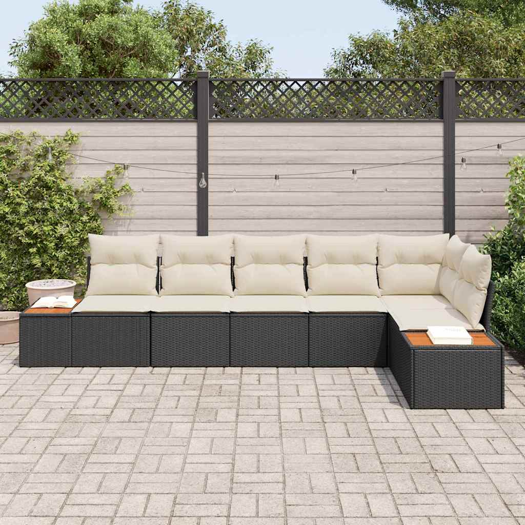 Garten-Sofa-Set 6 pcs Schwarz und Creme 319 x 154 x 85 cm