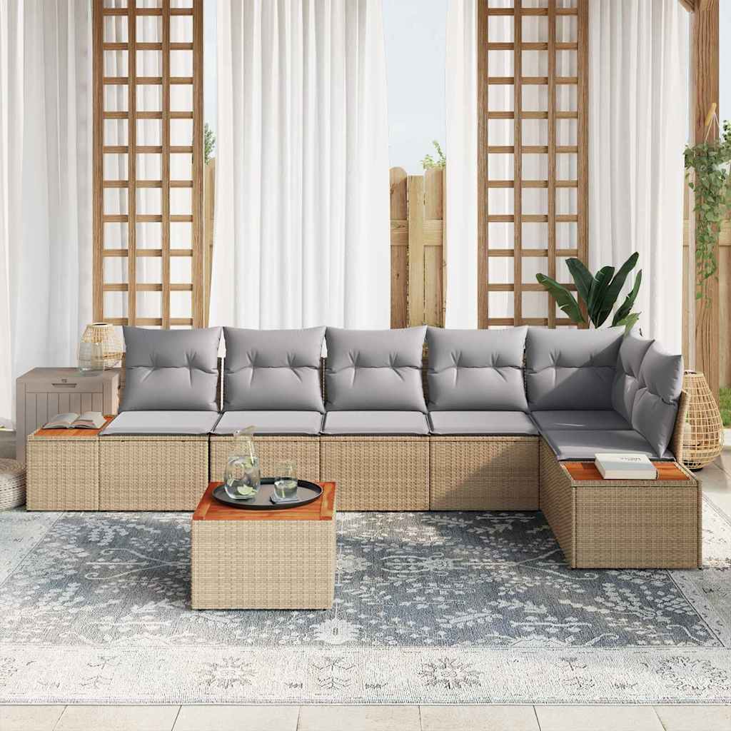 Garten-Sofa-Set 7 pcs Beige und Hellgrau 319 x 154 x 85 cm